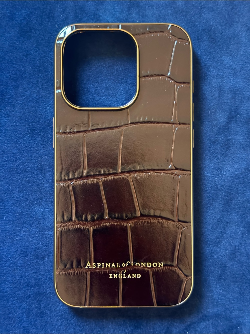 Aspinal of London iPhone 15 Pro Leather Case Deep Shine Amazon Brown Croc